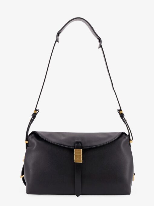 Leather shoulder bag with metal detail with engraved logo