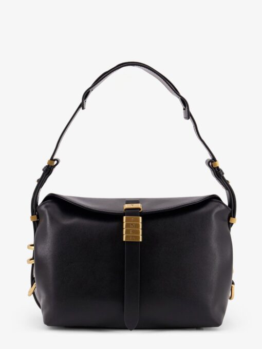 Leather shoulder bag with metal logo detail