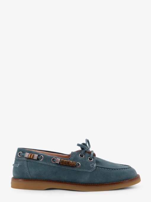 Grace suede loafers with metal lettering logo