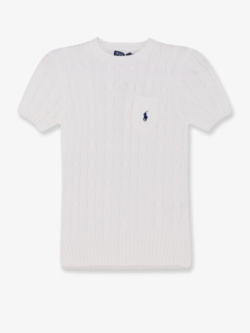 Cotton sweater with contrasting embroidered logo