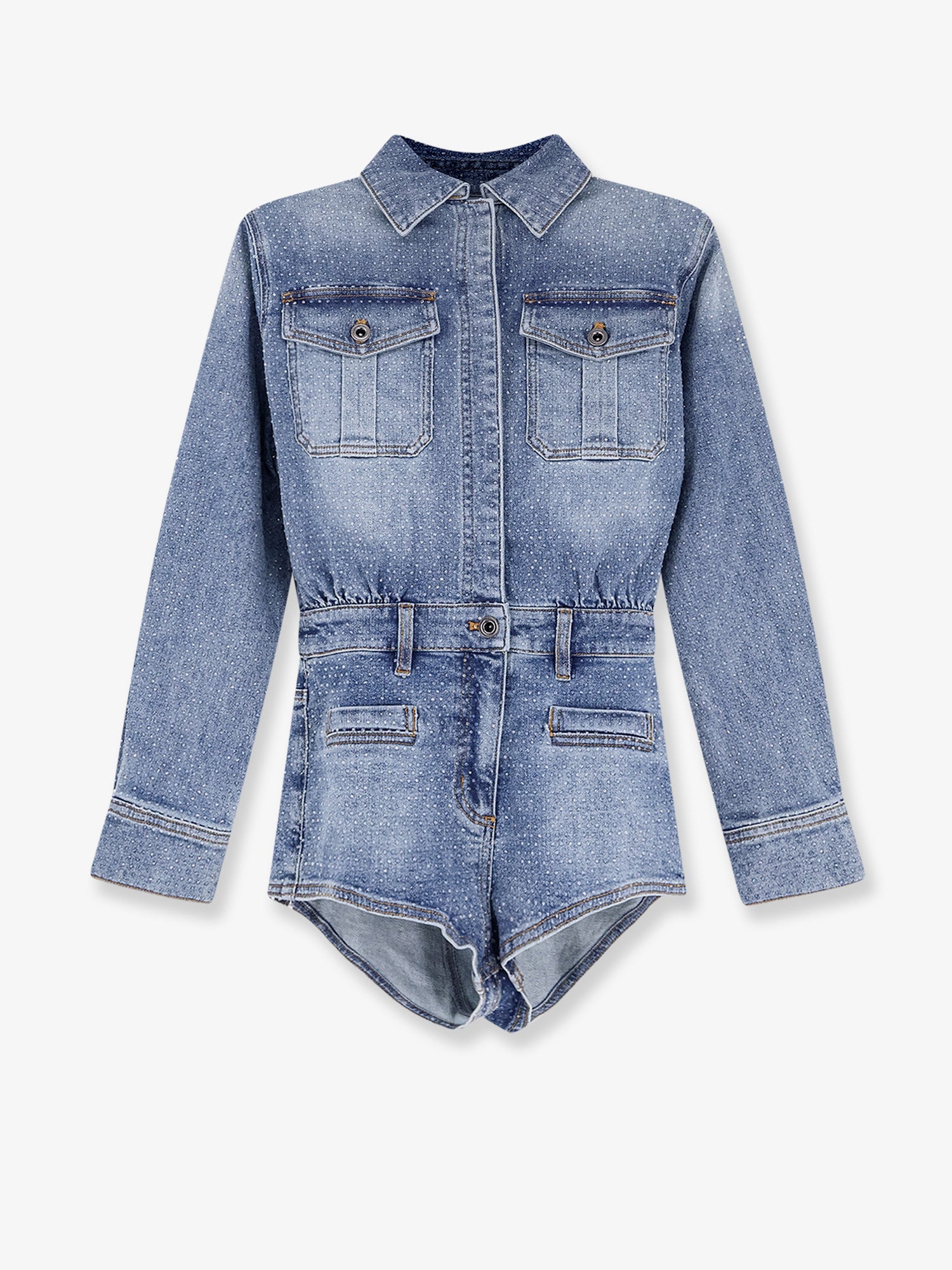 Denim jumpsuit with rhinestones