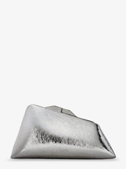 8.30 PM laminated leather clutch bag with logo engraved on the bottom