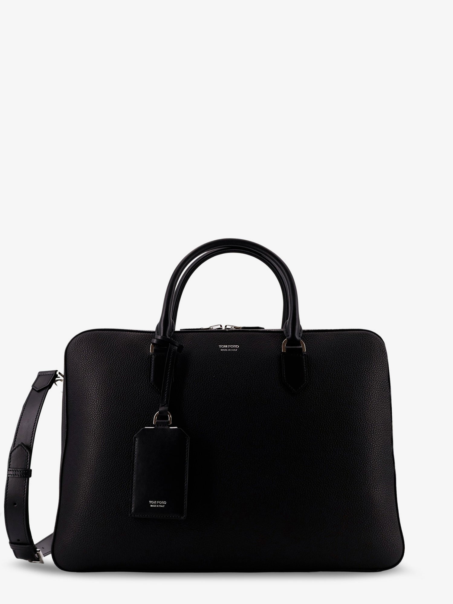 Hammered leather working bag with logo on the front