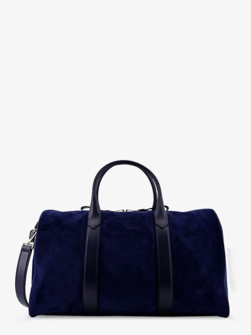 Suede travel bag with engraved logo on the front
