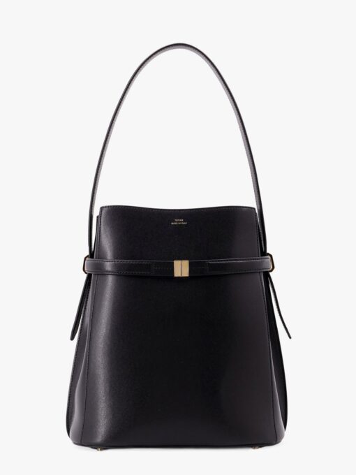 Leather bucket bag with strap