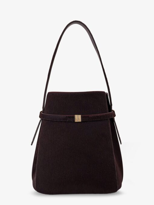 Pony skin shoulder bag with strap on the front