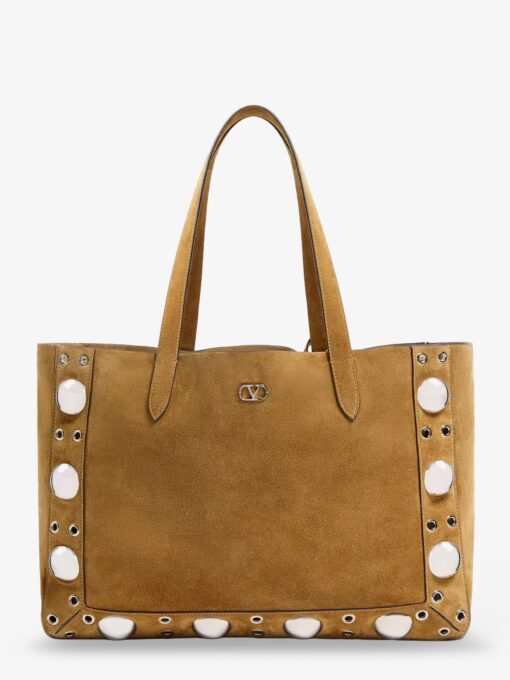 Suede shopping bag with metal logo