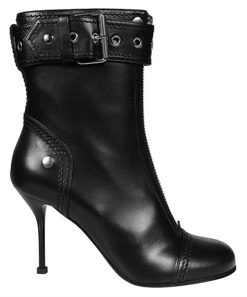 Alexander McQueen BUCKLE-DETAIL 90MM LEATHER Boots
