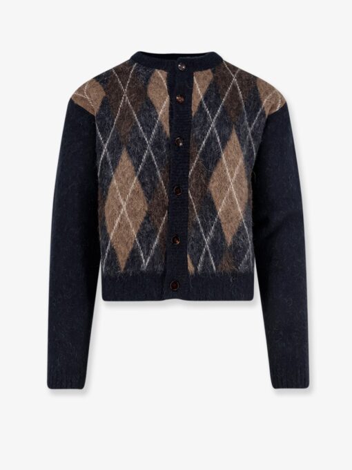 Unisex diamond pattern alpaca blend cardigan