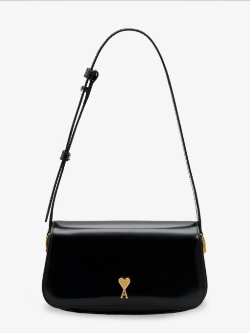 Leather shoulder bag with logo on the front