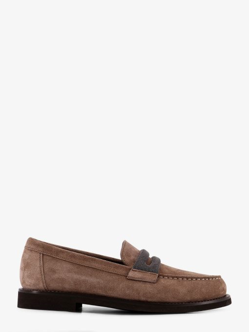 Suede lofers with Monili detail