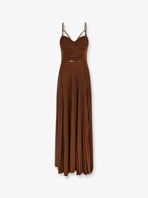 Red Carpet laminated long dress with belt