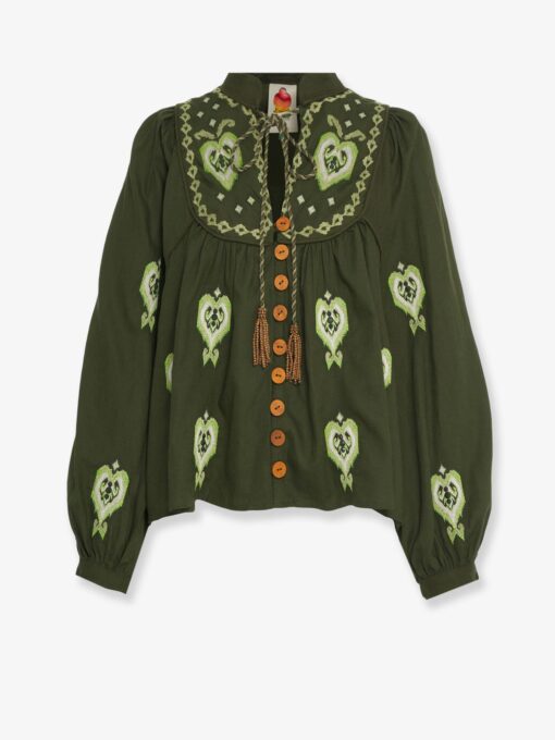 Embroidered puff sleeve lenzing™ ecovero™ euroflax™ shirt