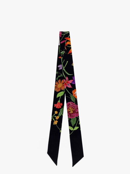 Silk twill bow with Gucci Flora print