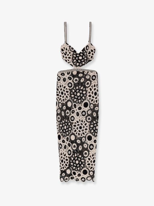 Long crochet dress with floral pattern