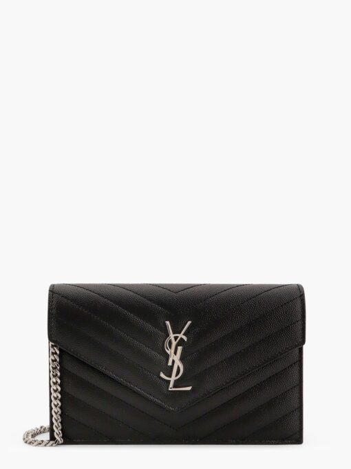 Pochette Cassandre grain-de-poudre leather clutch with shoulder strap